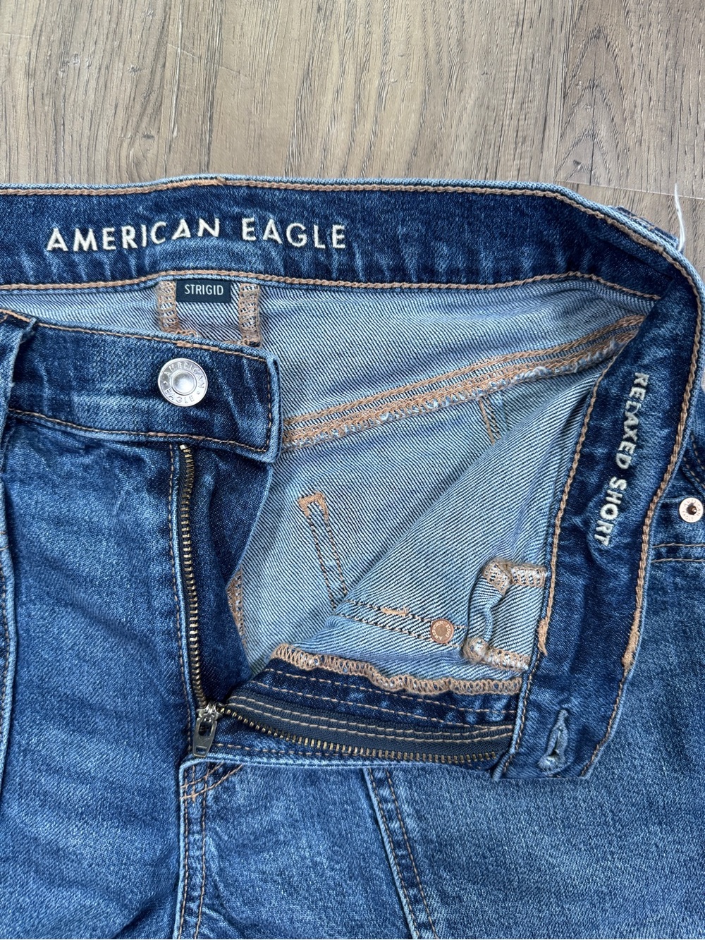 American Eagle Outfitters Dark Blue High-Rise Relaxed Denim Shorts - Picture 9 of 14